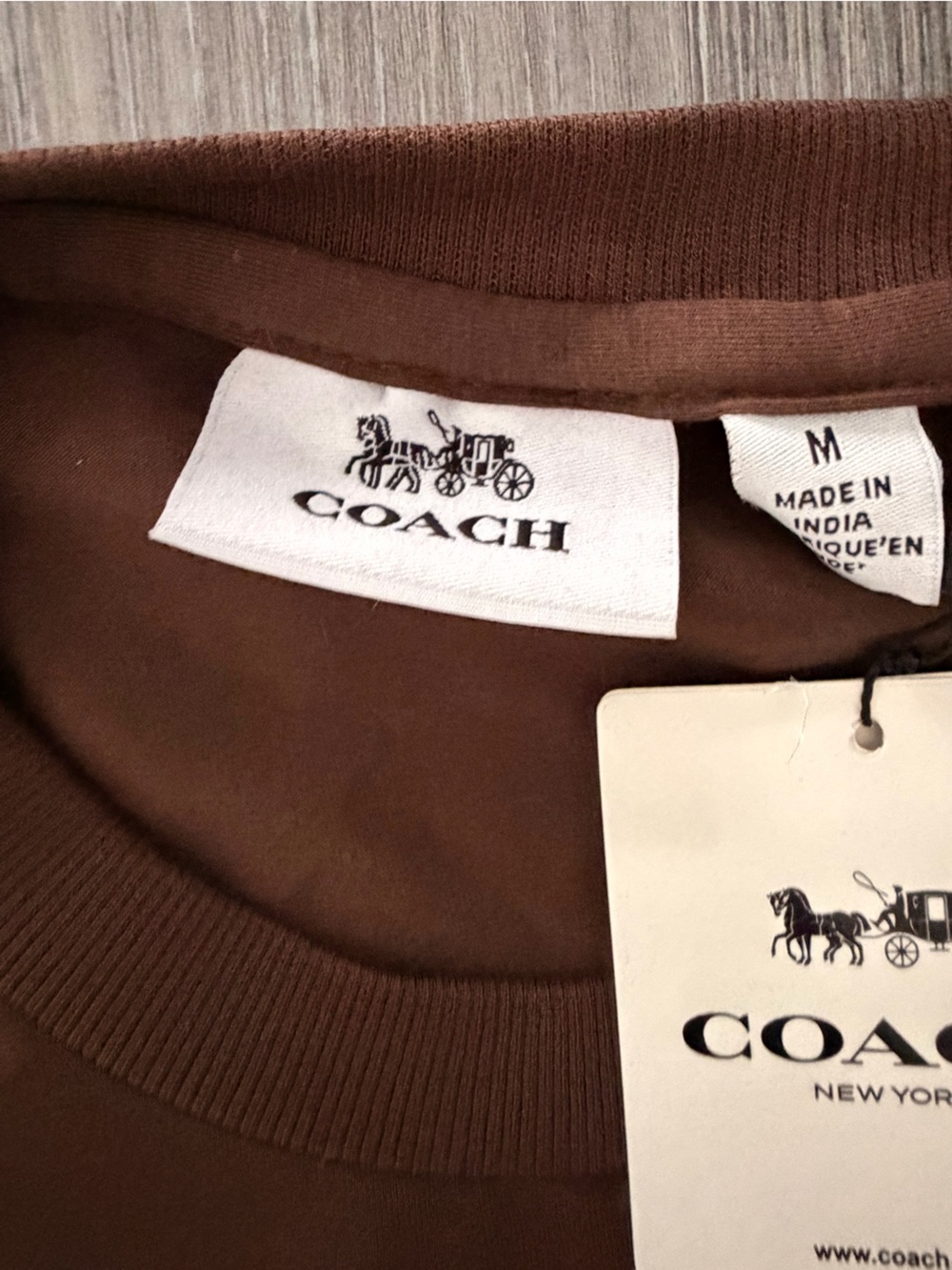 Coach Women Brown Long-Sleeve Logo Top with White Coach Carriage - Picture 3 of 3